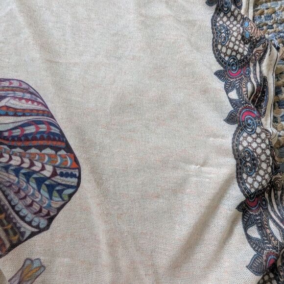 Boho Elephant Print Feather Tie Poncho Kimono One Size Fits Most Tribal Festiv - Picture 5 of 6